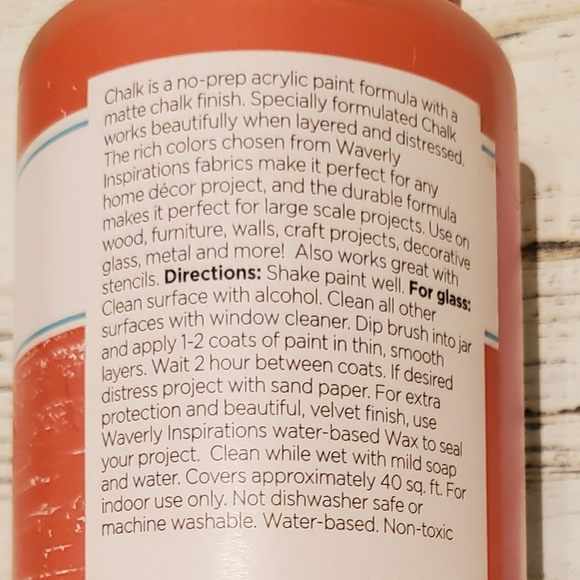 New WAVERLY Matte Finish No Prep Acrylic Chalk Paint 16 oz. RHUBARB - Picture 7 of 7